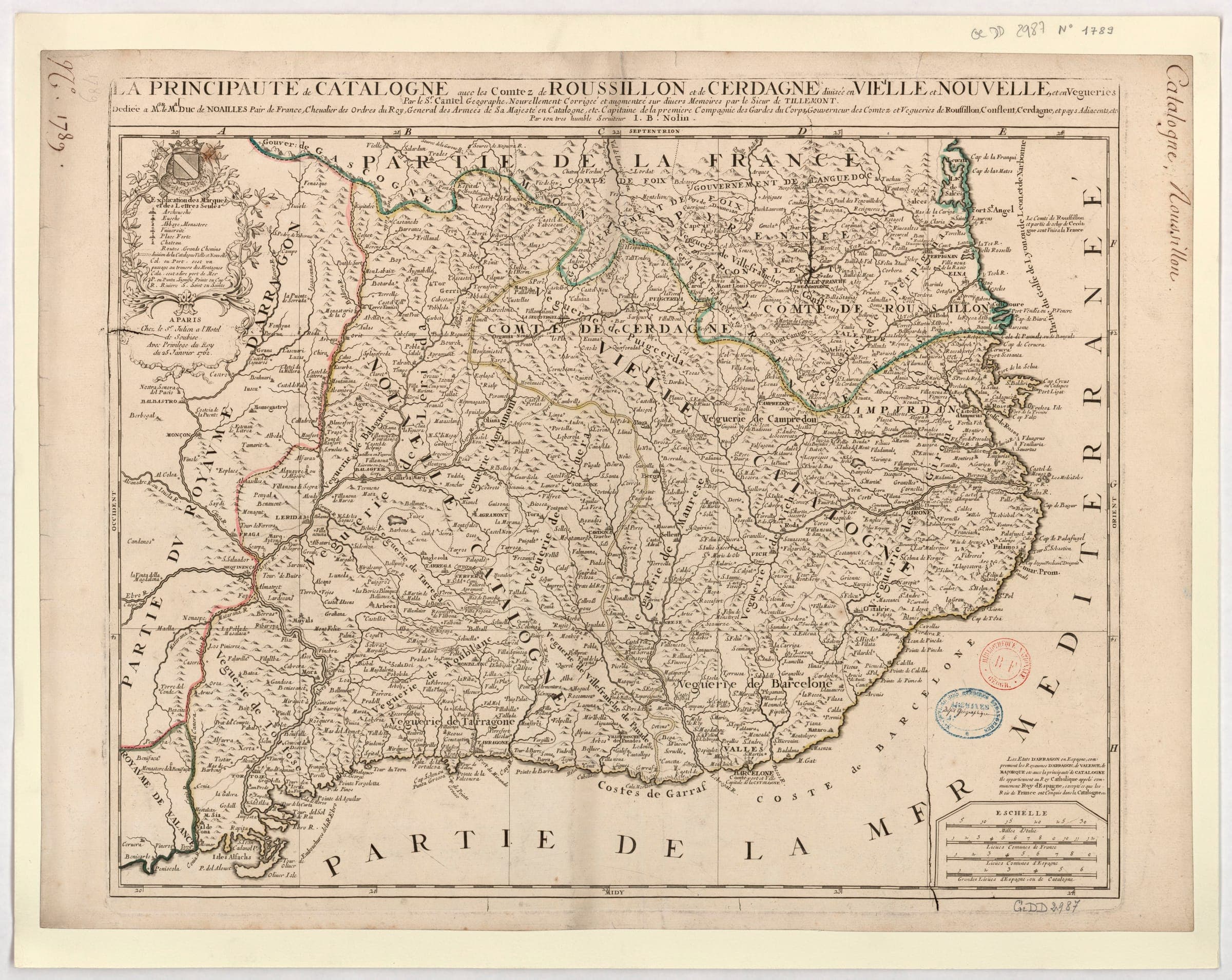 La Principauté de Catalogne avec les comtez de Roussillon et de Cerdagne (Nolin, 1762)