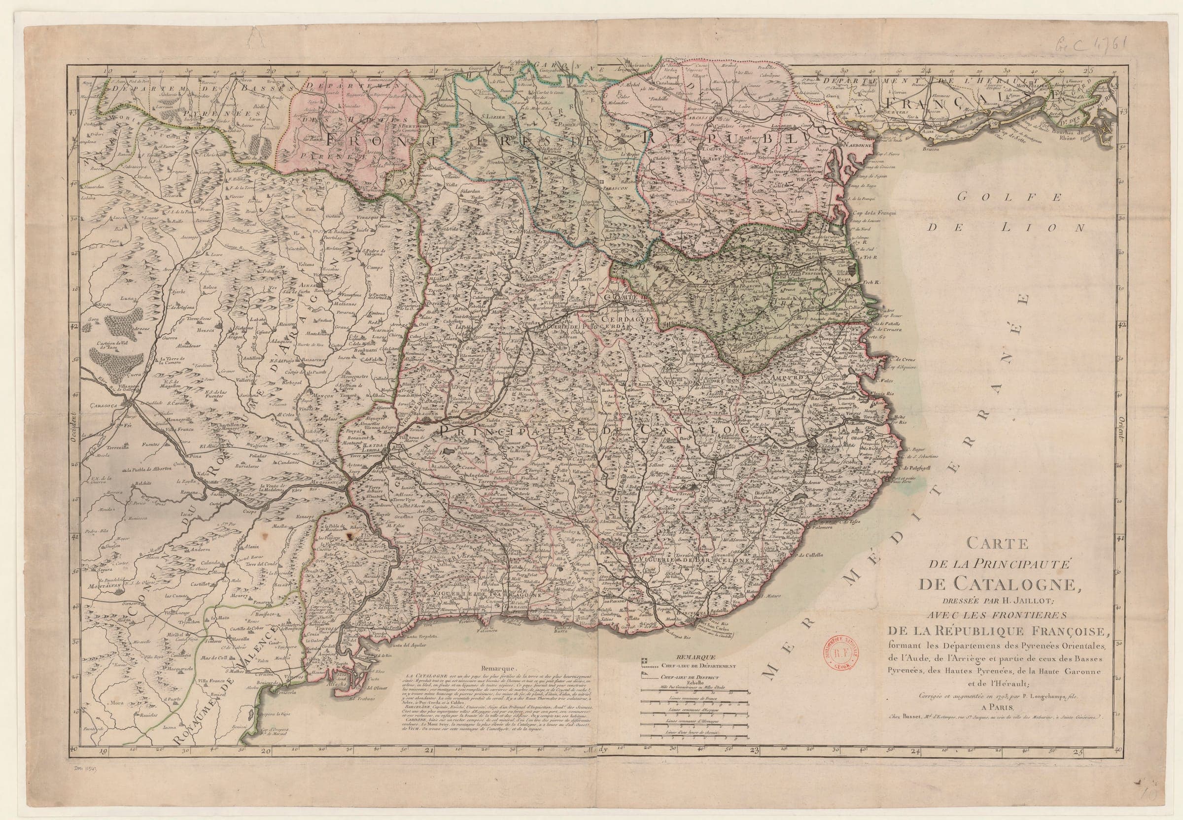 Carte de la principauté de Catalogne (Jaillot, ed. 1793)