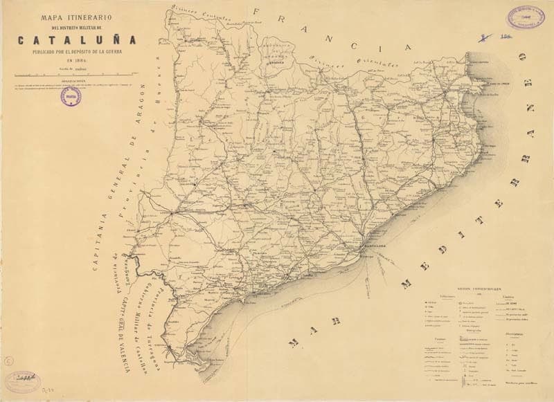 Mapa itinerari del Districte Militar de Catalunya (1884)