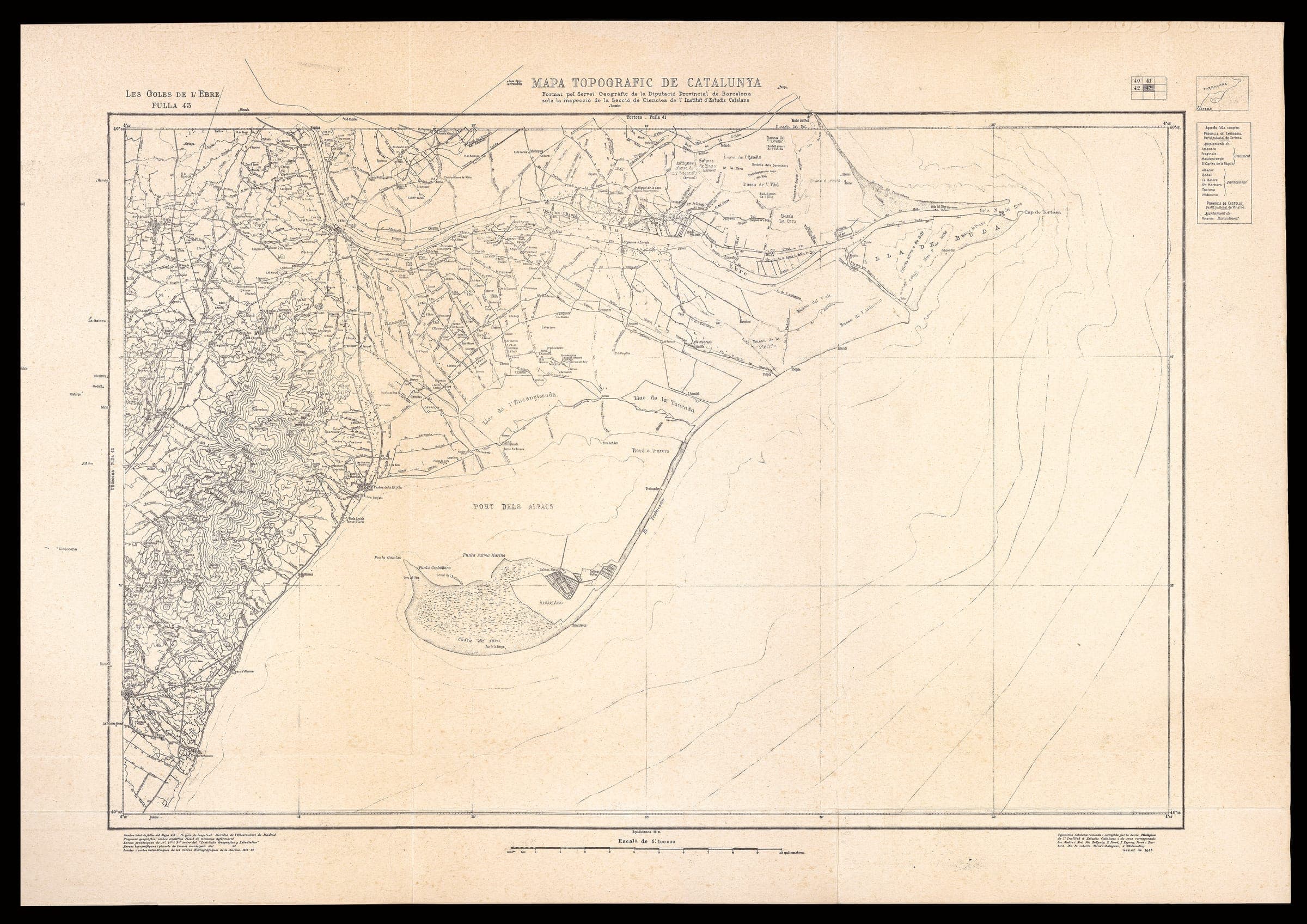 Mapa Topogràfic de Catalunya: Les Goles de l'Ebre (1918/1923)