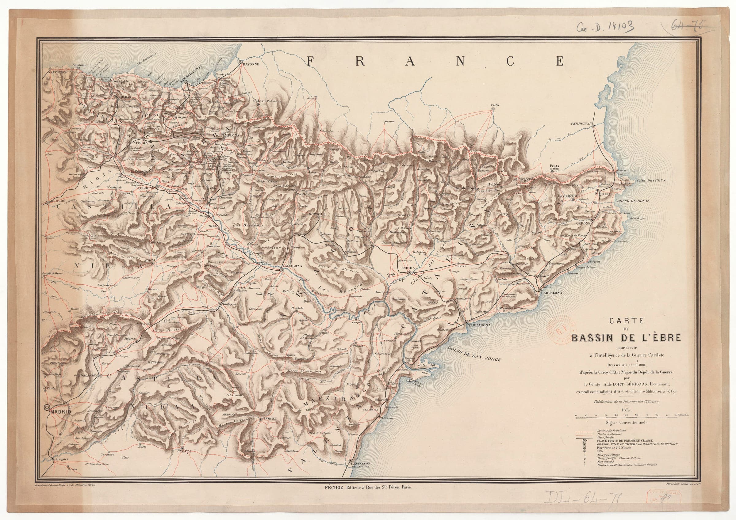 Carte du bassin de l'Ebre pour la Guerre Carliste (1875)