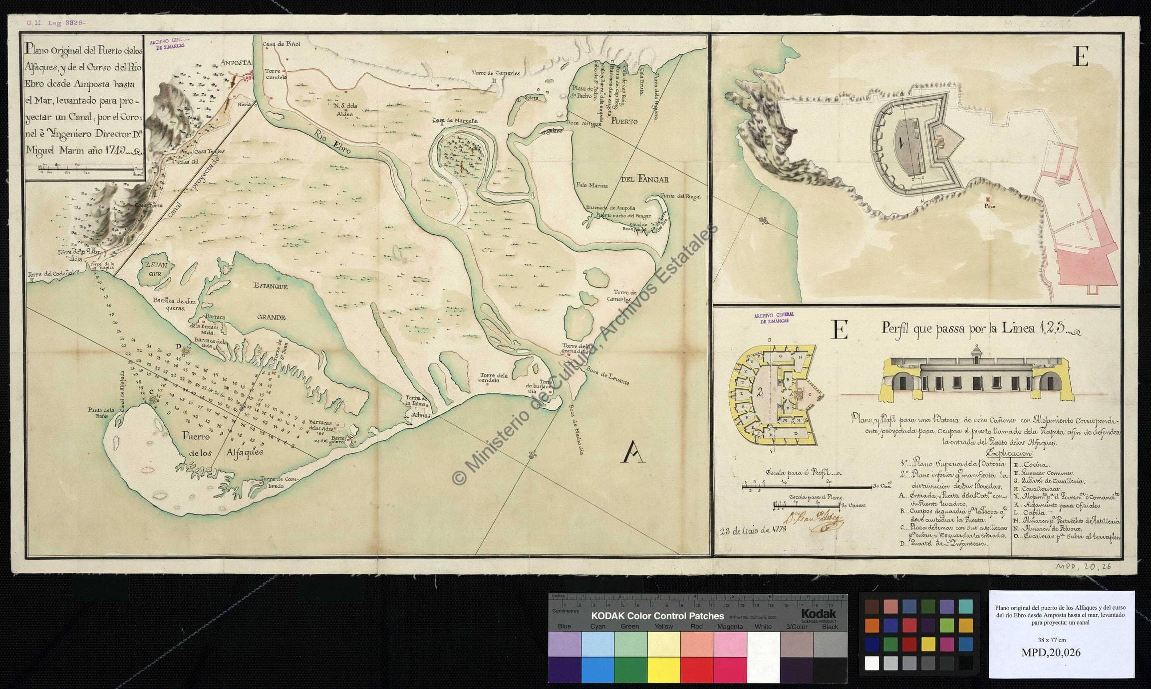 Plano del puerto de los Alfaques i bateria de la Ràpita (1778)