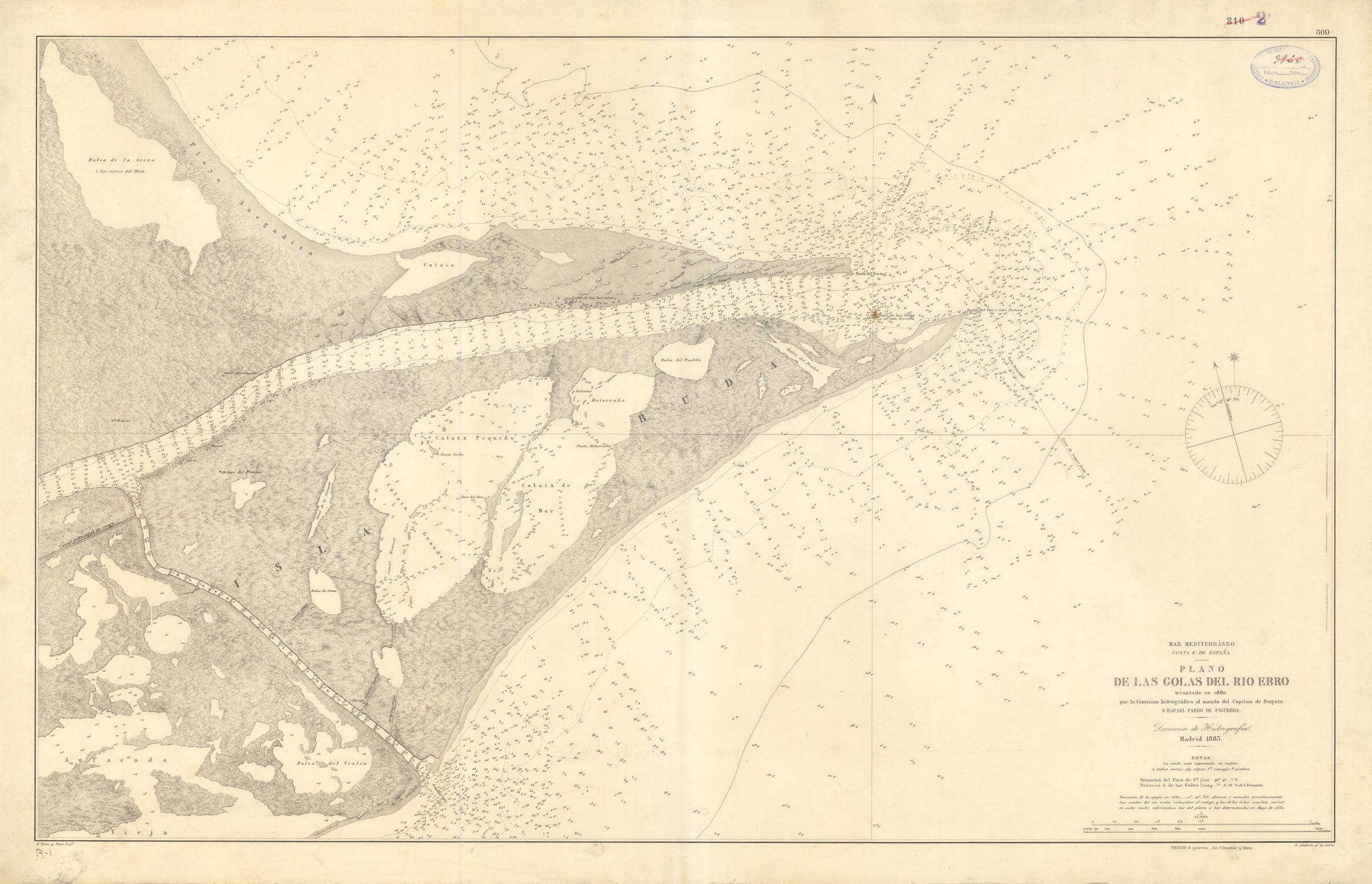 Plano de las golas del río Ebro (Pardo de Figueroa, 1883)